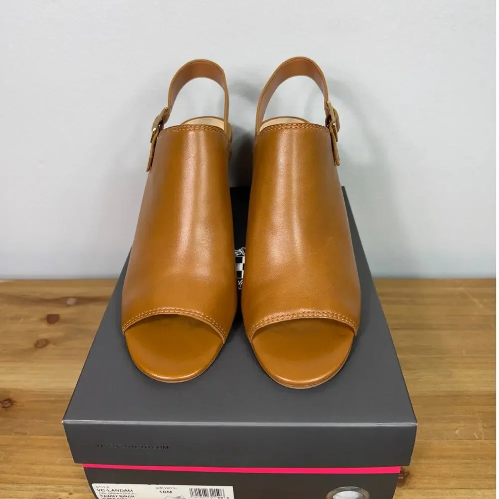 New Vince Camuto Landam Slingback Sandal in Brown Leather Women's Size 10